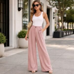 Grade & Gather Blushing Peach Flax Blend High Waist Wide Leg Pants